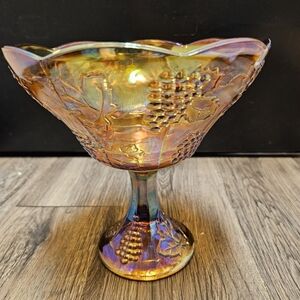 Purple and Gold Glass Art Bowl with Grape Motif